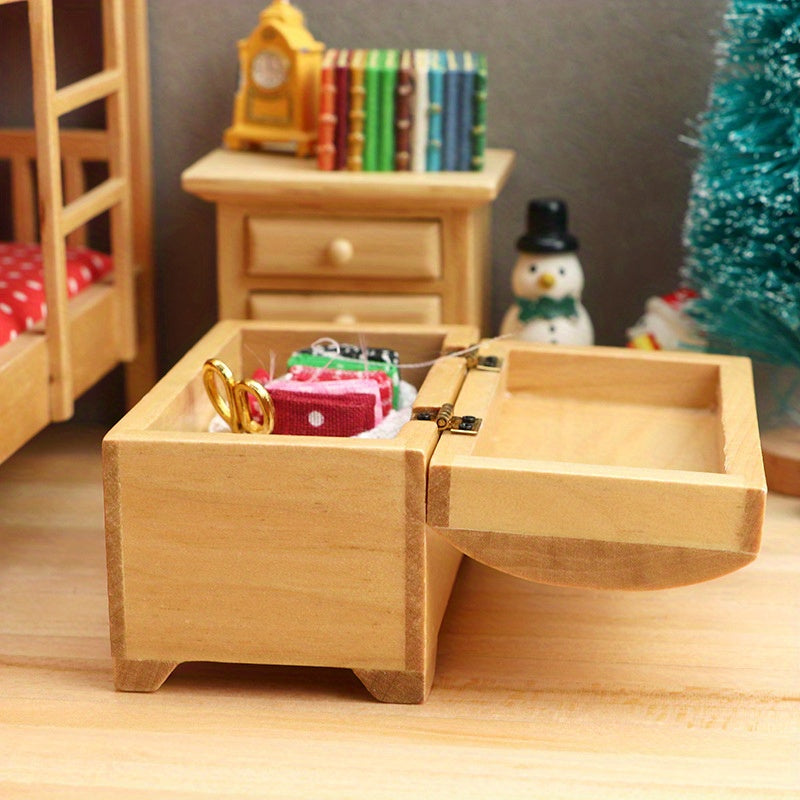 1:12 Dollhouse Wooden Treasure Chest Realistic Wood Secure La
