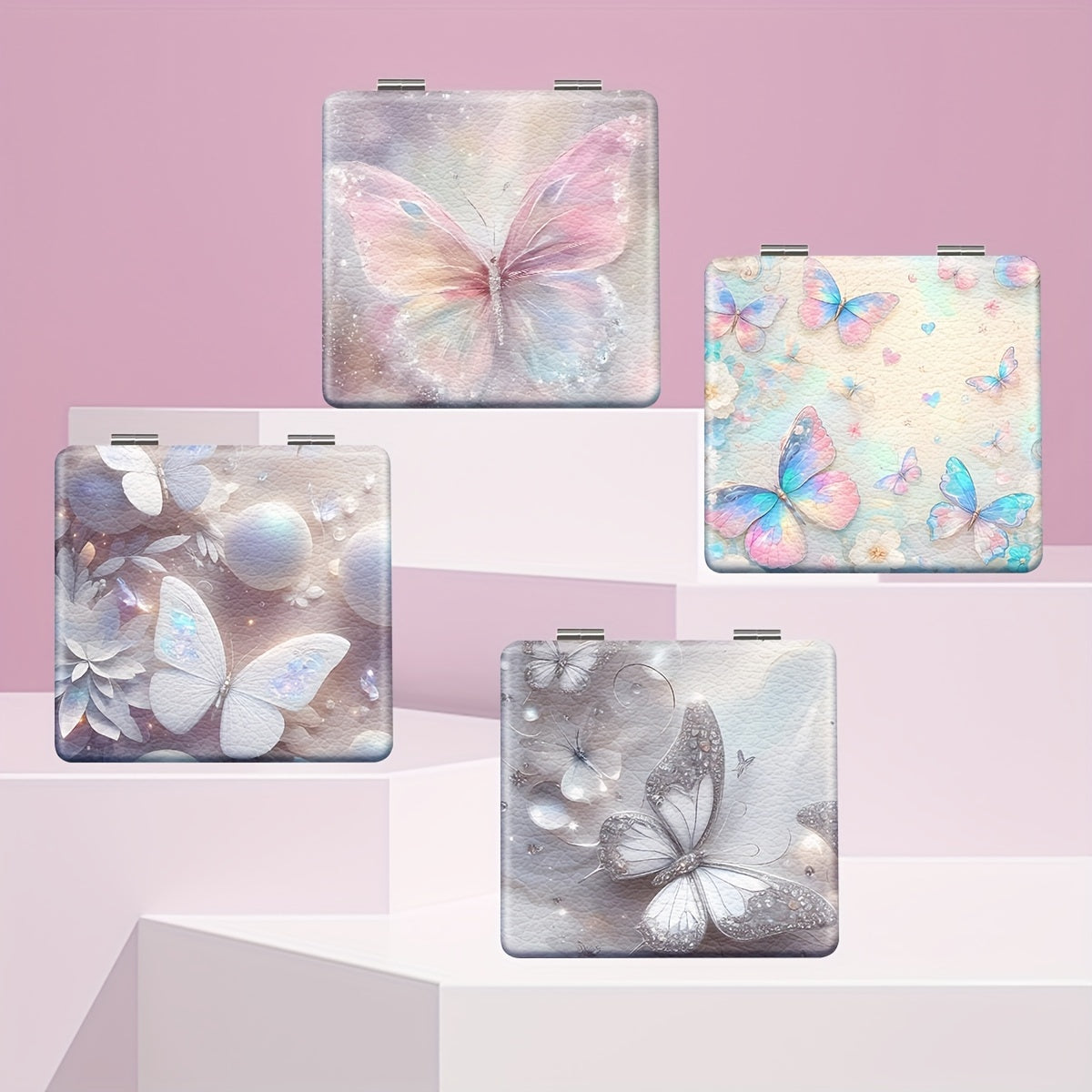Folding Butterfly Glass Makeup Mirror for Women and Girls
