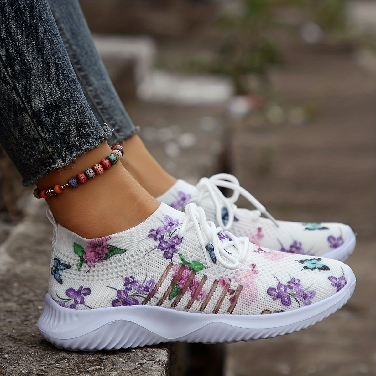 Floral Print Mesh Sports Shoes Lightweight Travel Shoes