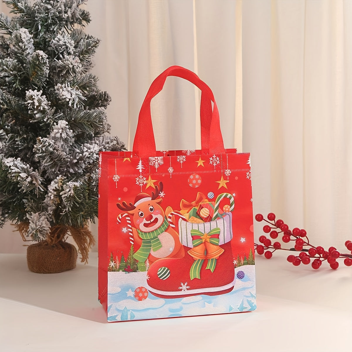4pcs Christmas Non-woven Gift Bags, Colorful Handbags Party Packaging