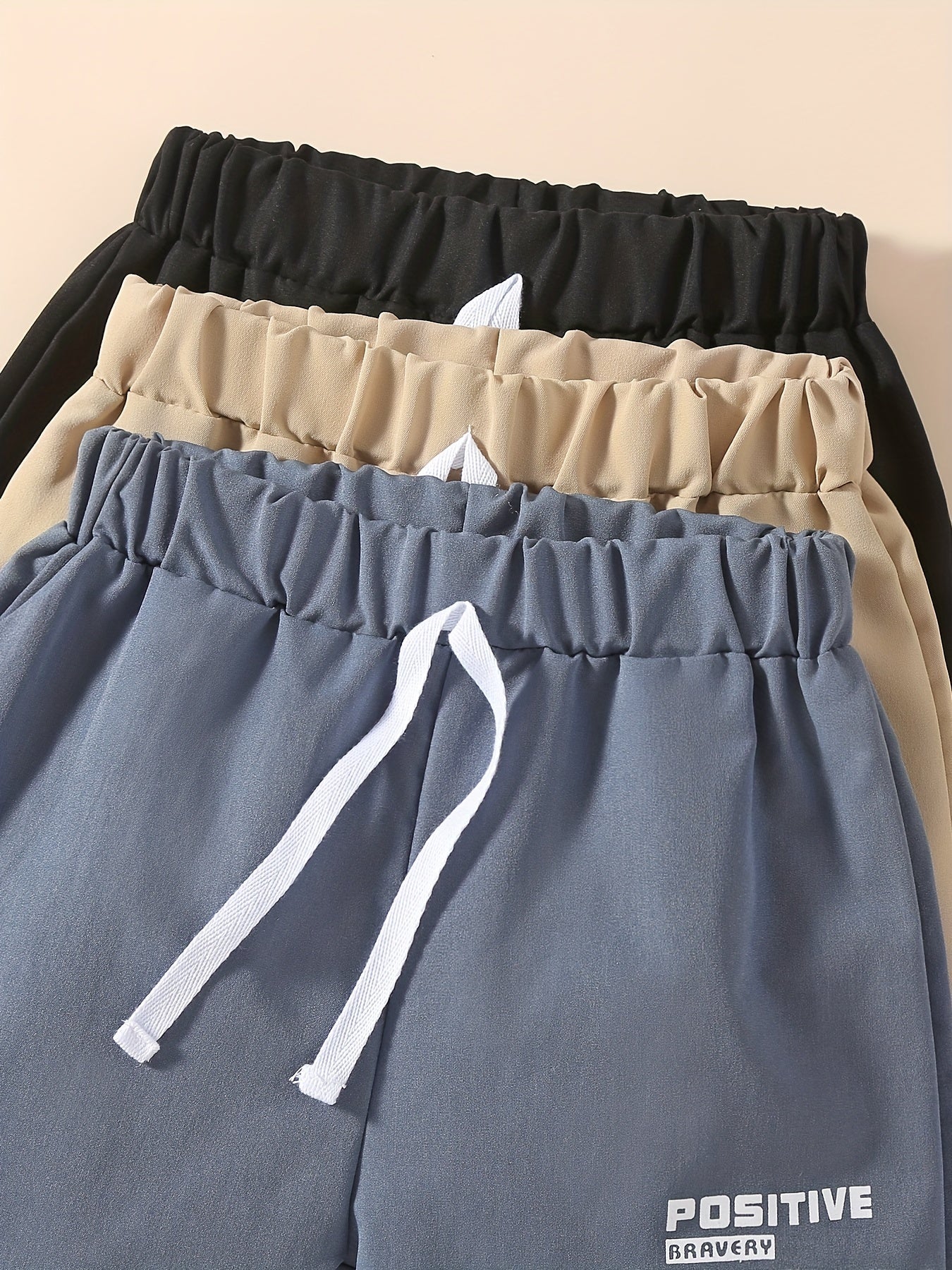 3pcs Positive Letter Print Boys Comfortable Creative Shorts
