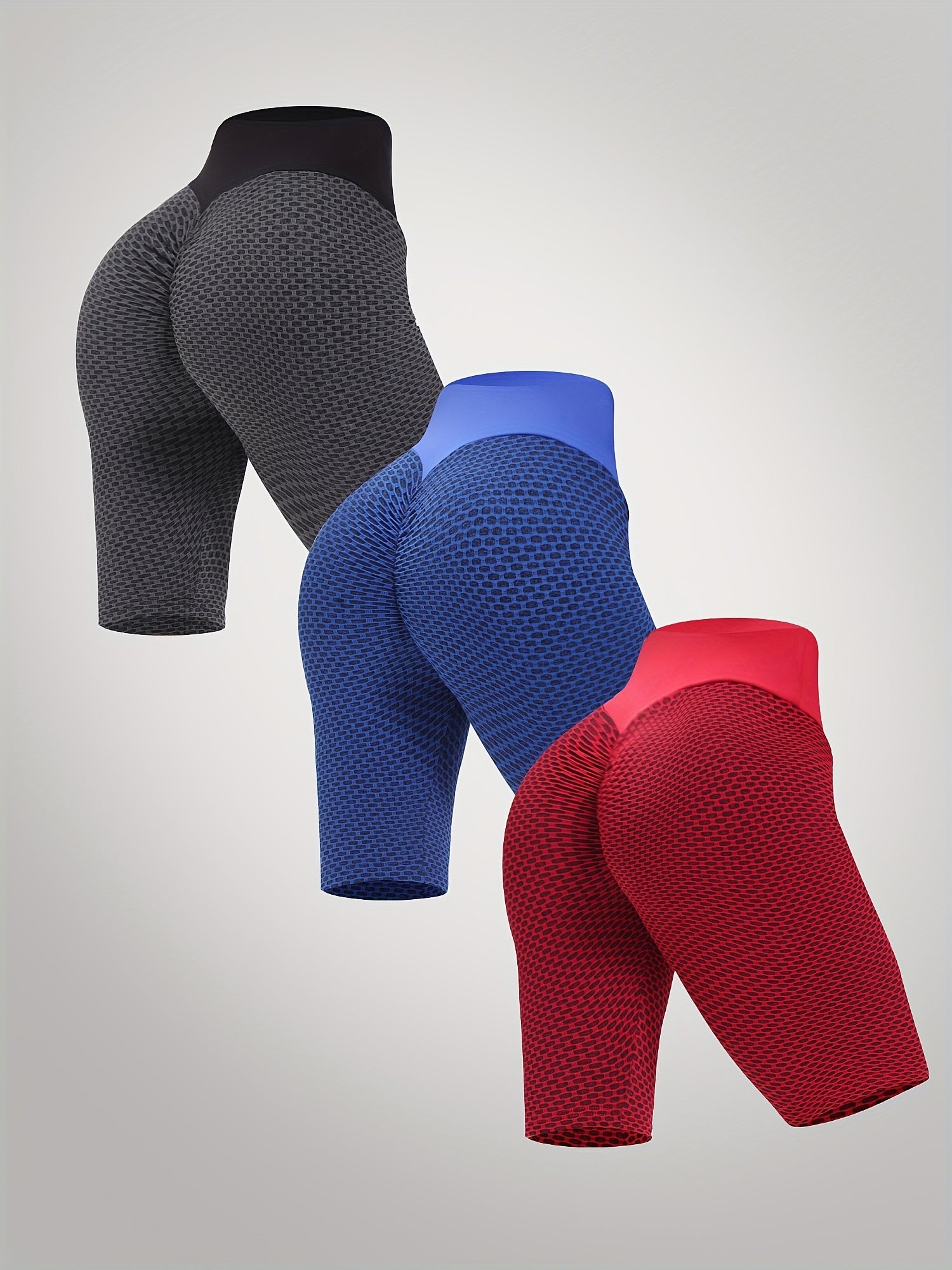 3 pcs Women's Honeycomb Biker Shorts Set for Fitness - Butt Lifting