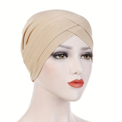 Crossed Turban Hat Women Solid Hijab Hat Casual Elastic Head Wrap