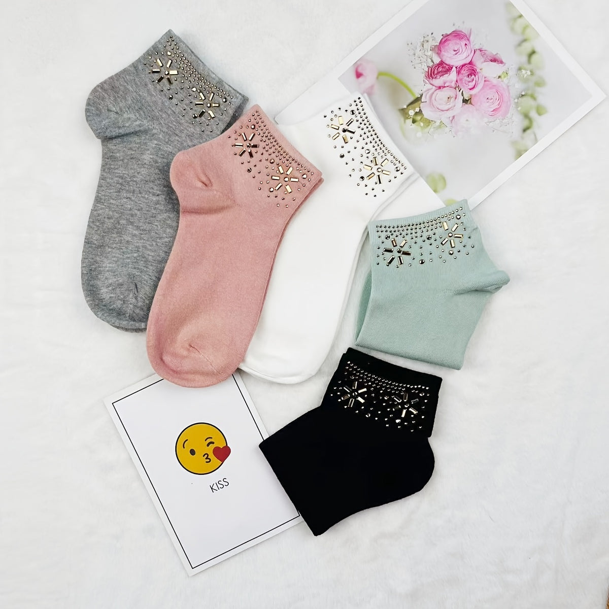 Sparkly Rhinestone Crew Socks for Women