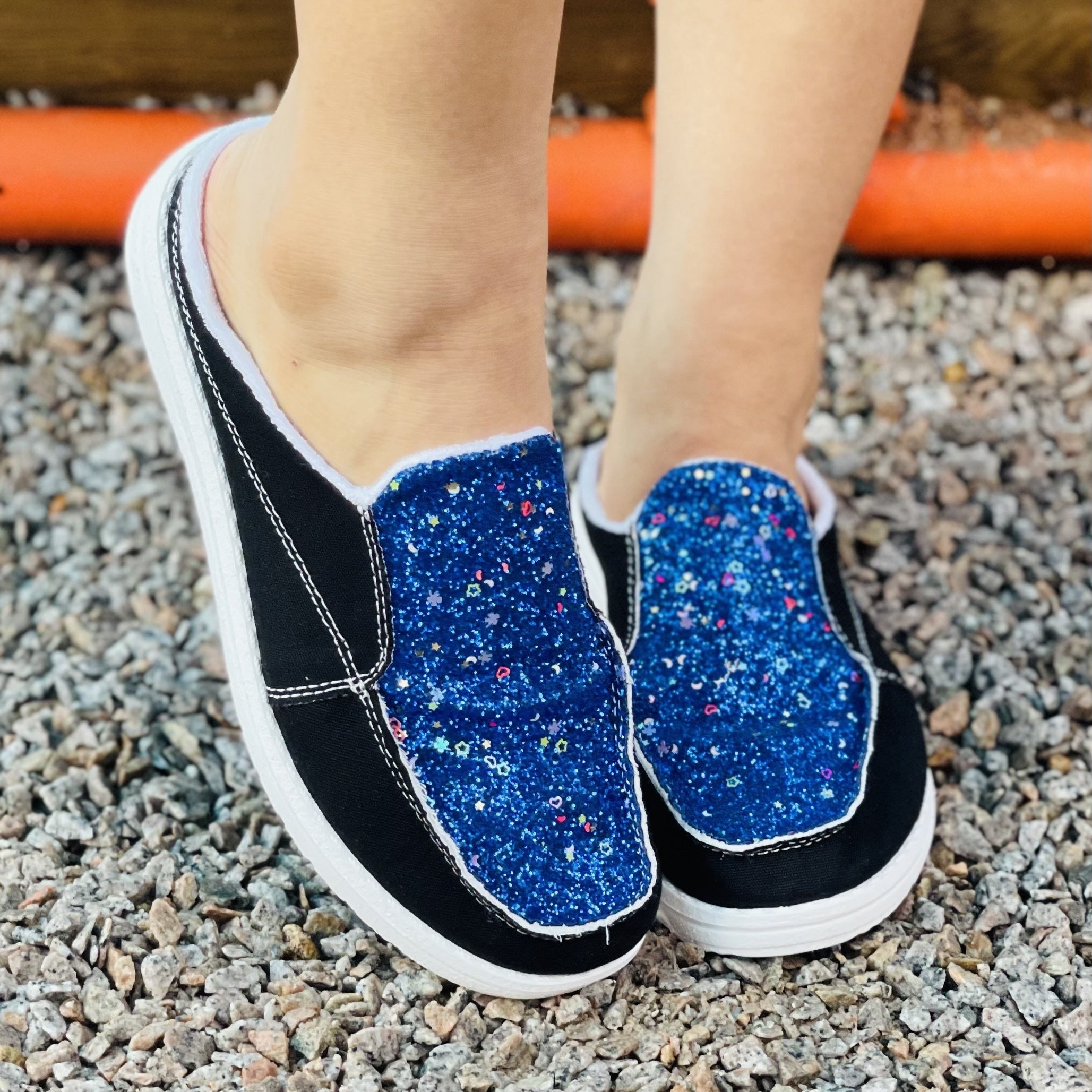 Glitter Mule Sneakers Slip On Canvas Shoes