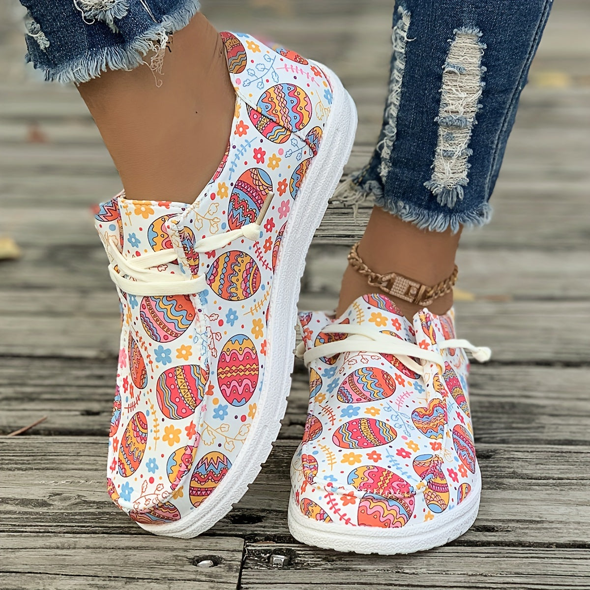 Colorful Pattern Breathable Flat Skate Shoes