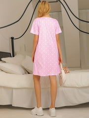 Polka Dot NightDress Short Sleeve Crew Neck Pajama Dress