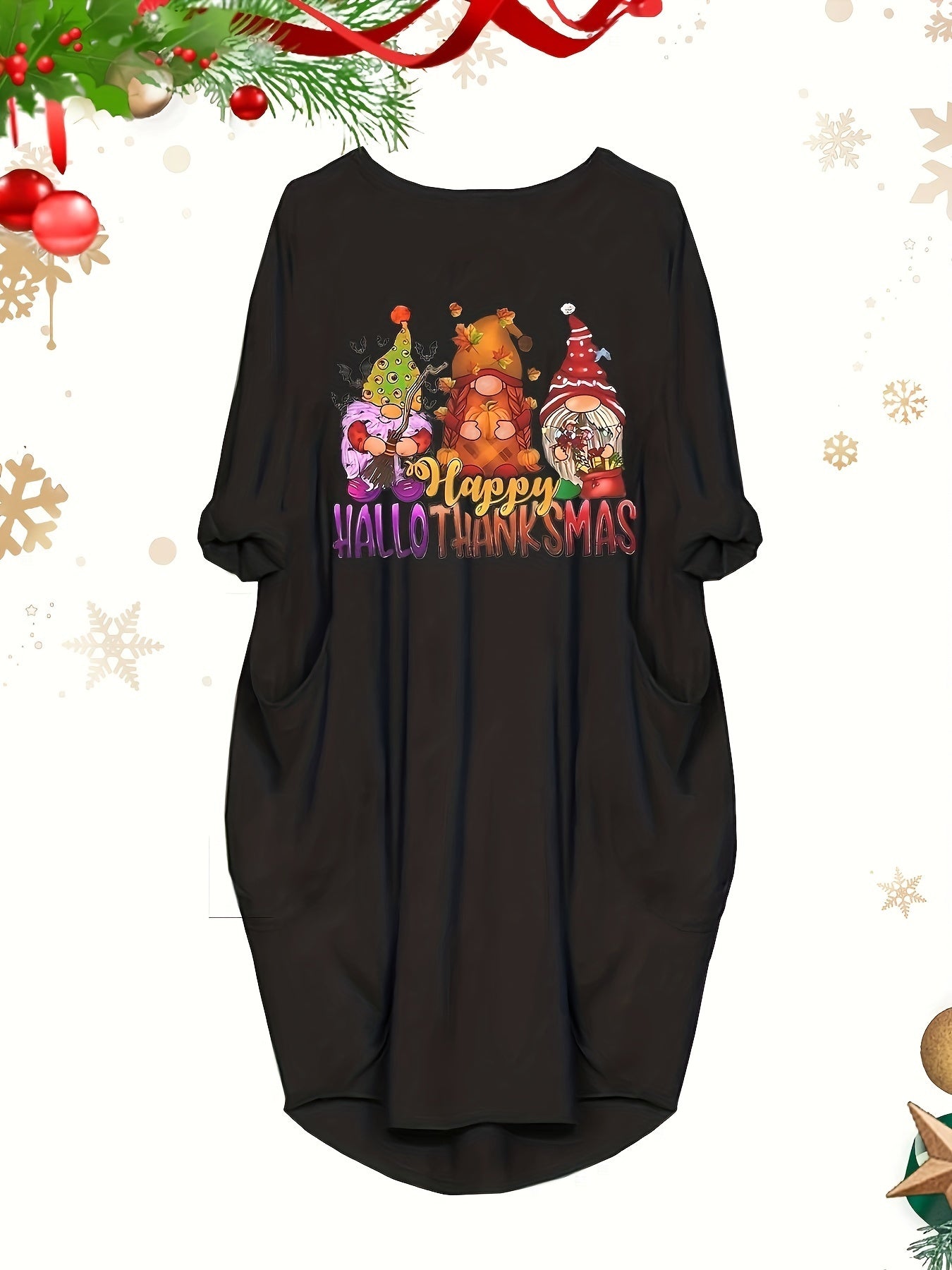  Women's Graphic Print Long Sleeve Dress