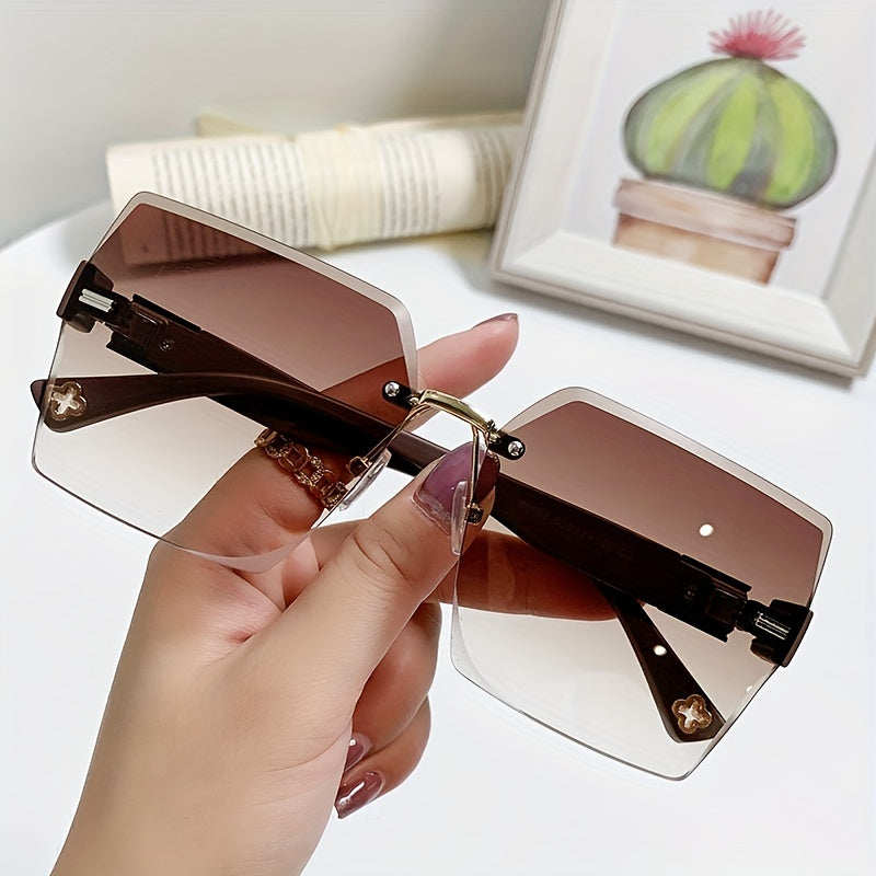 Large Rimless Sunglasses Men Women Gradient UV400
