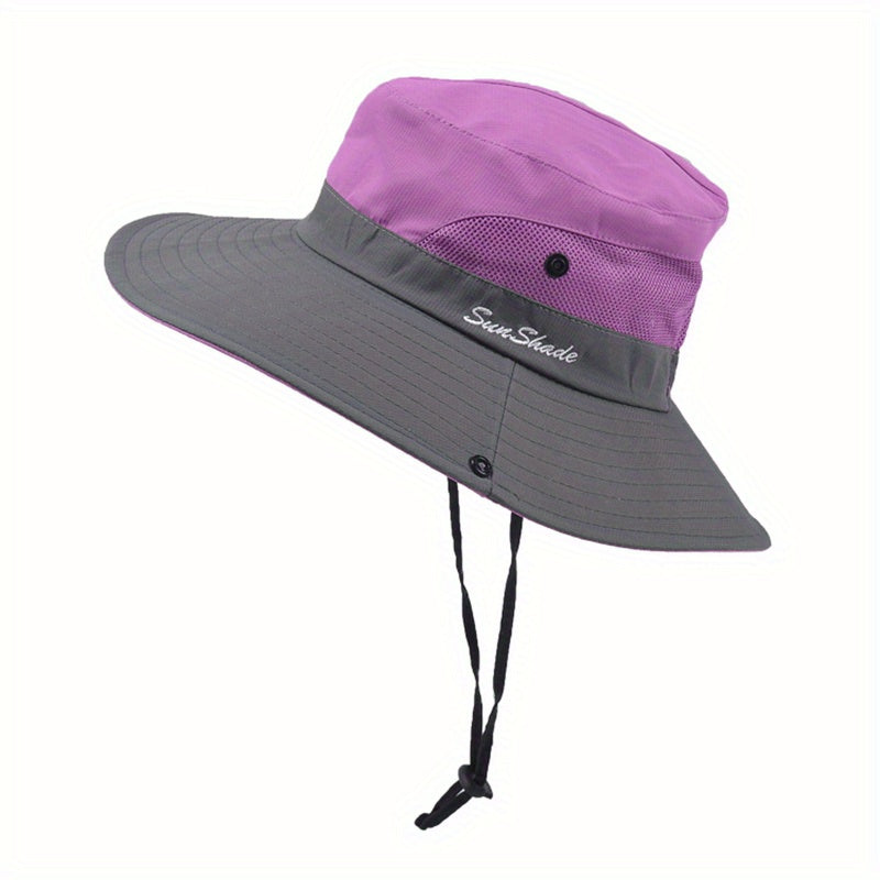 Quick Drying Ponytail Sun Hat Wide Brim Boonie Hat UV Protection Bucket Hat