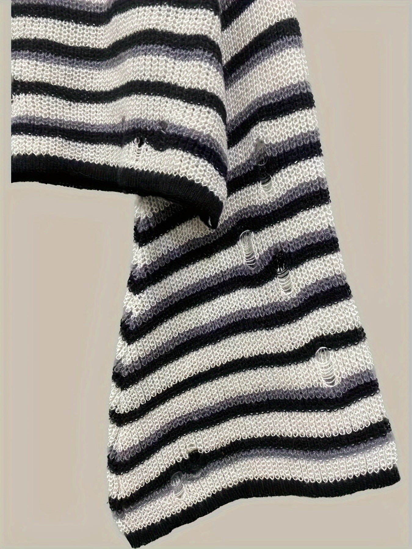  Punk Sweater Women's Plus Colorblock Stripe Print Bell Sleeve Mock Nec