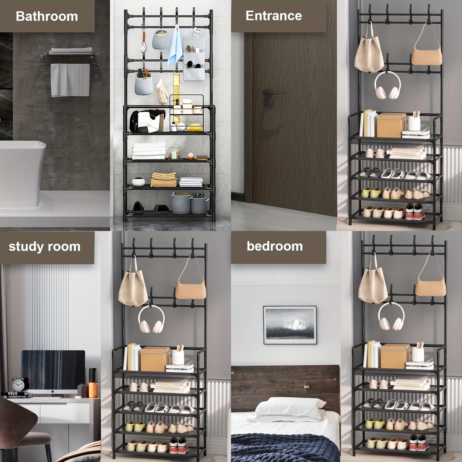 Layer Clothes Storage Rack With Shoe Storage Rack, Standing Clothes Metal Stand