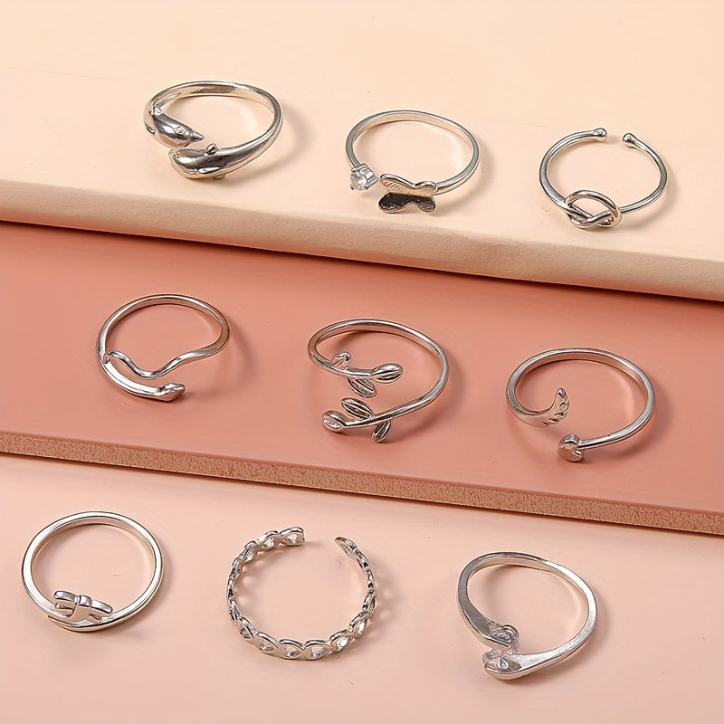 9 Pcs Adjustable Foot Ring Set for Women Girls