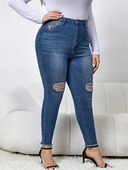  Casual Jeans Women's Plus Washed Ripped Button Fly High Stretch Jeans