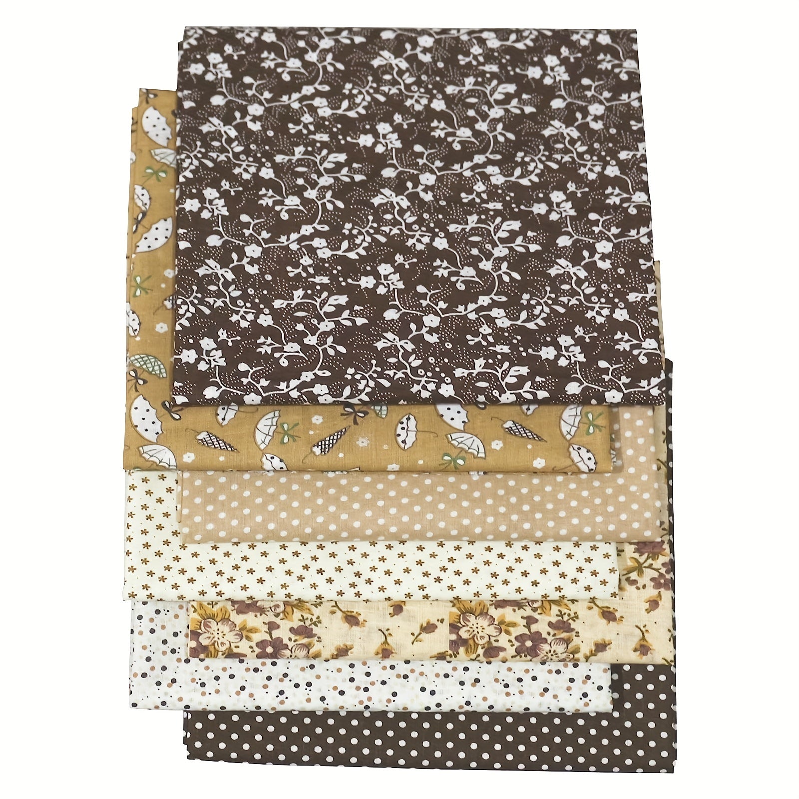 7pcs Coffee Fabric Quilting Sewing Crafts Textile Square Assortment DIY Sewing
