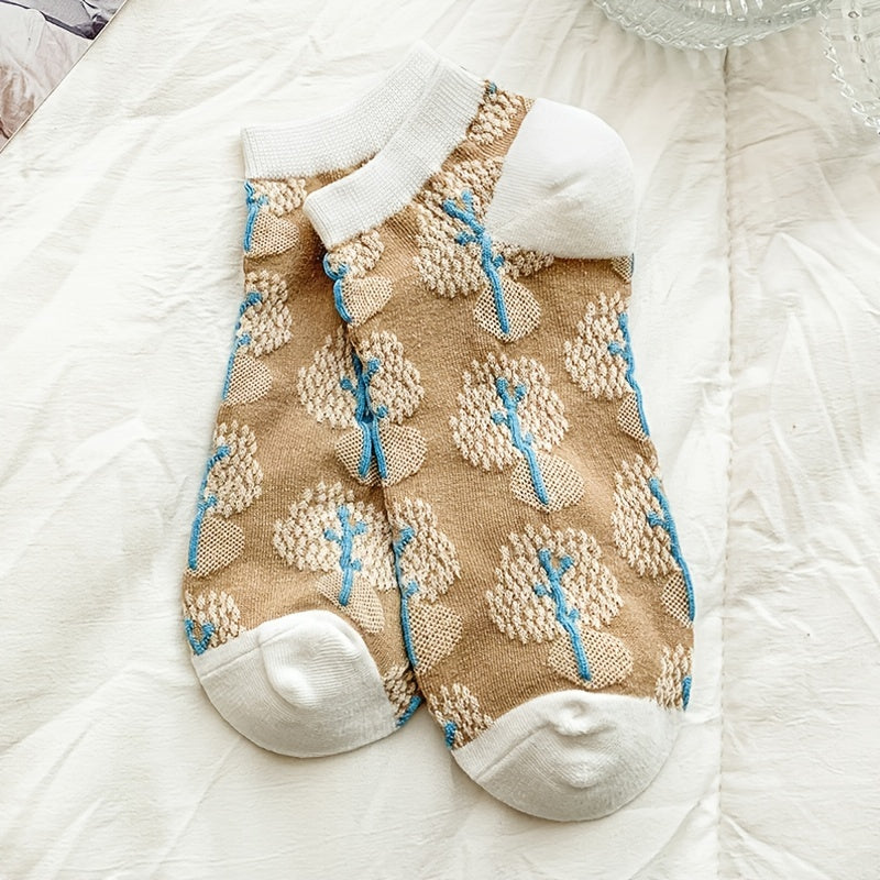 8 Pairs Floral Short Socks Breathable Lightweight Ankle Stockings Hosiery