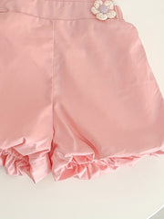 Flower Print Overall Short Pants for Baby Girls