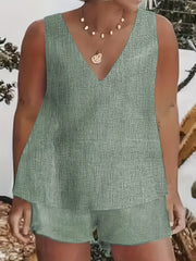 Women's Plus Solid V Neck Tank Top & Shorts Set