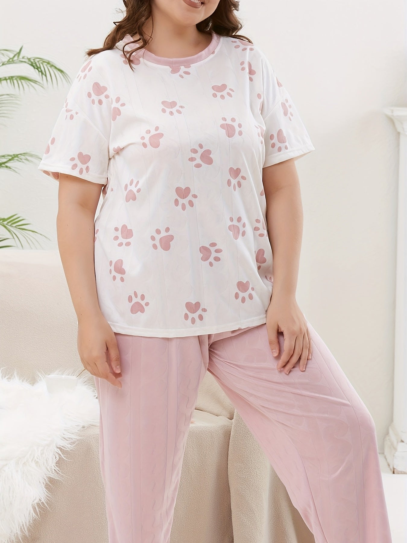  Paw Print Top & Jacquard Pants Pajama Set