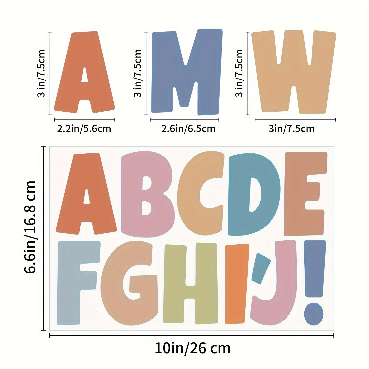 Vinyl Alphabet Stickers Set of 3 Sheets 3 Inch Chunky Font Reusable Decals