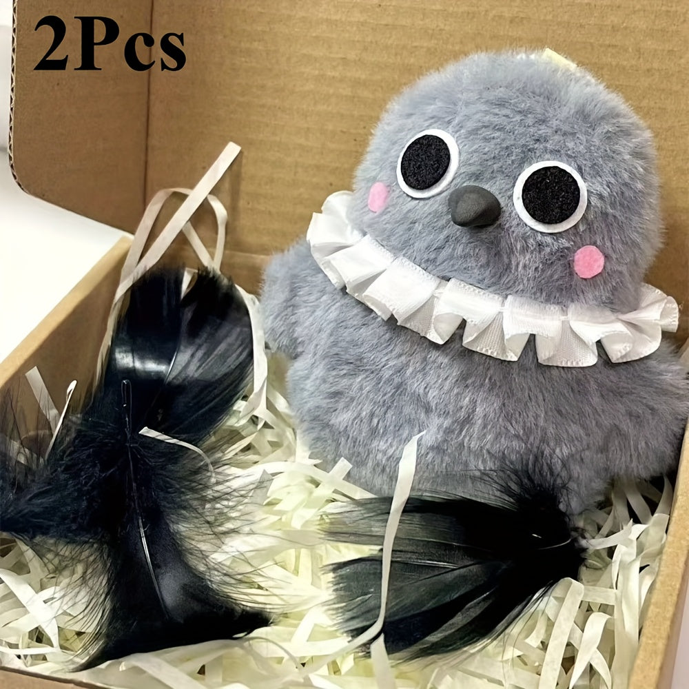 2pcs Crow Plush Dolls Fluffy Feathers Stuffed Animal