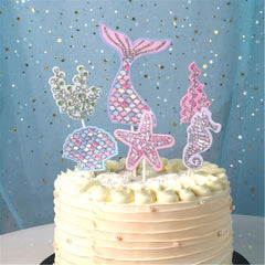 36pcs Glitter Mermaid Birthday Cake Topper Under the Sea Party Supplies