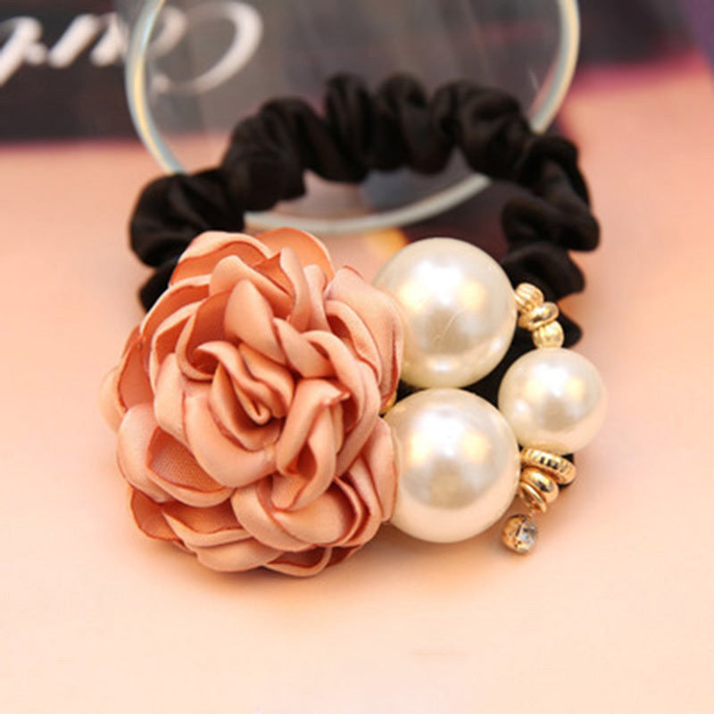 Colorful Rose Faux Pearls Hair Band Floral Beads Hair Ties