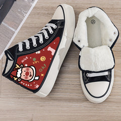 Christmas Reindeer Print Plush Lined Thermal Chunky Canvas Sneakers
