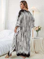  Tie Dye Striped Batwing Sleeve Maxi Cover Up Dress