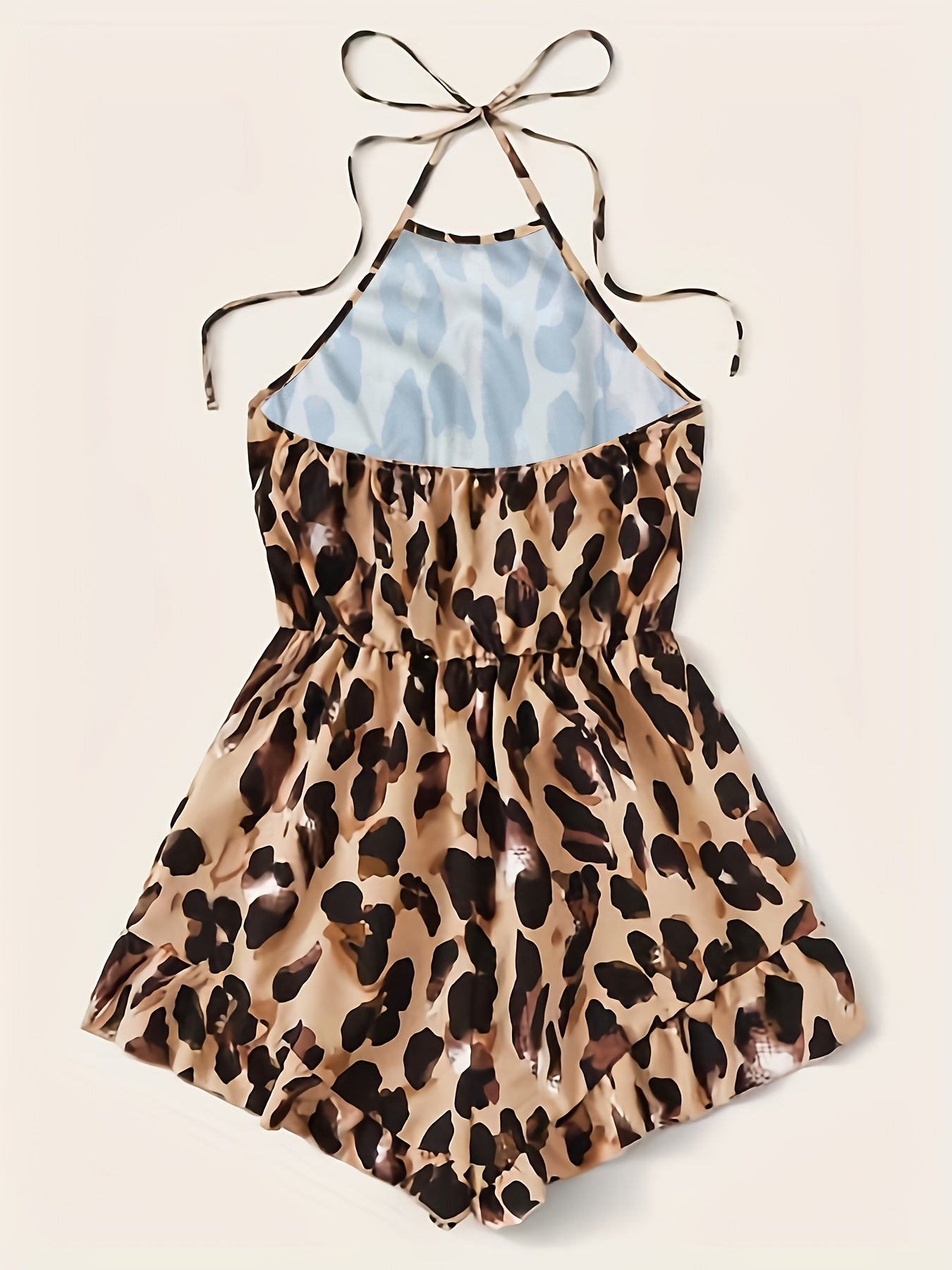 Leopard Print Backless Halter Romper Jumpsuit