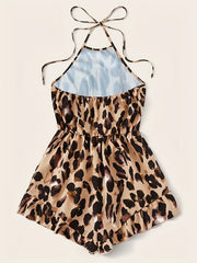 Leopard Print Backless Halter Romper Jumpsuit
