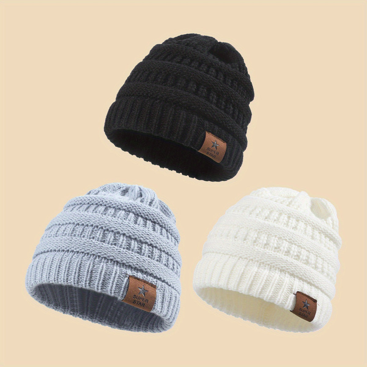 3pcs Sport Windproof Knit Winter Beanie Hat Boys Girls