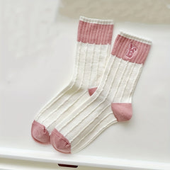 Embroidery Heart & Letter Socks Women's Mid Tube Stockings
