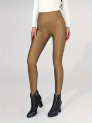 Faux Leather Fleece Lined Leggings Yoga Pants Womens Activewear
