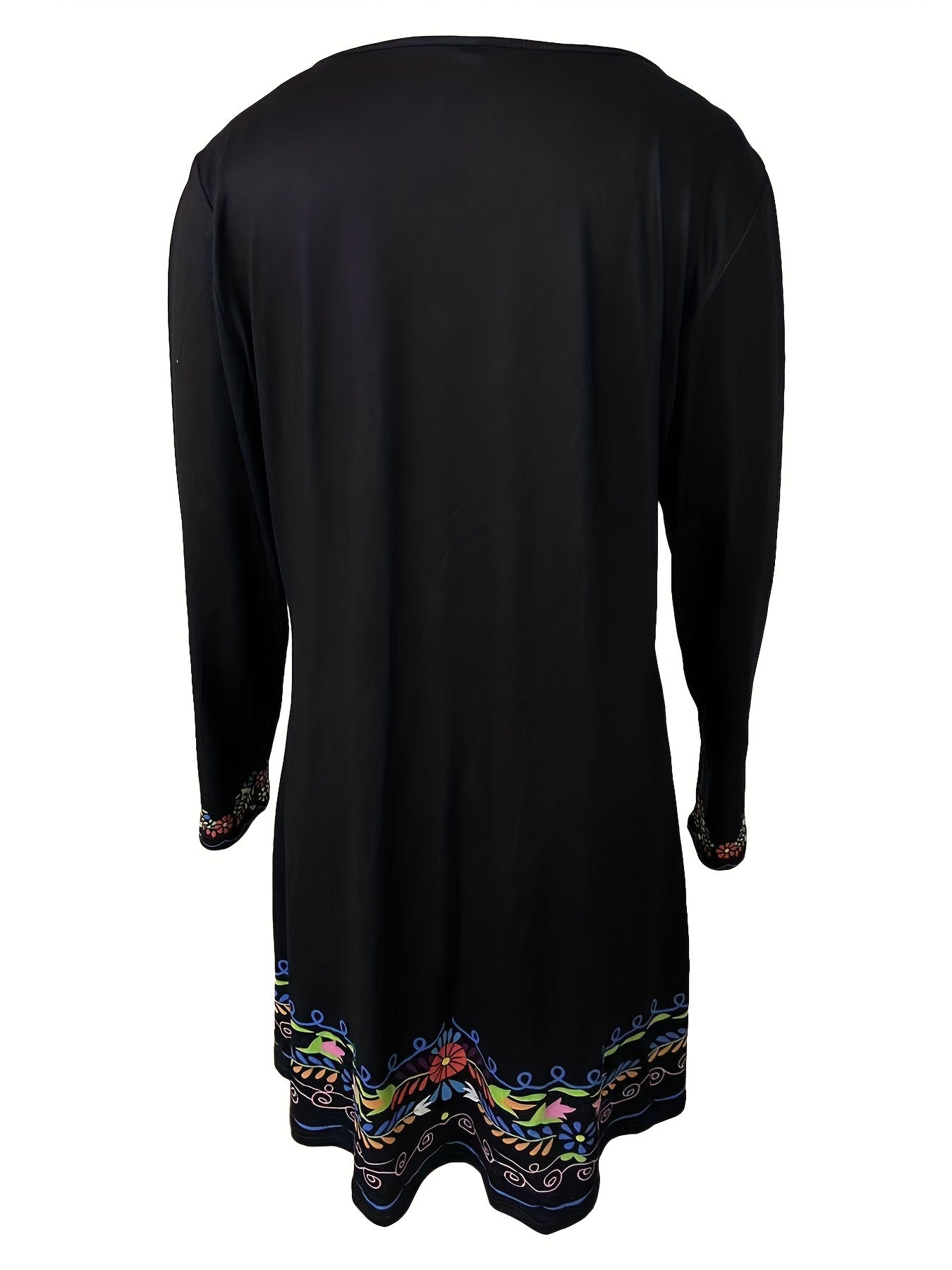  Floral Print Long Sleeve V-Neck Dress