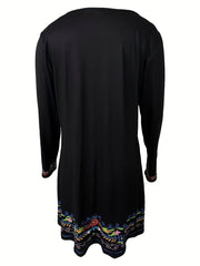  Floral Print Long Sleeve V-Neck Dress