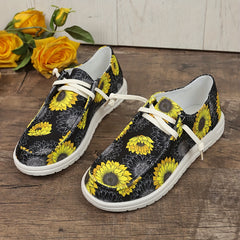 Women's Sunflower Pattern Round Toe Canvas Slip-On Walking Shoes