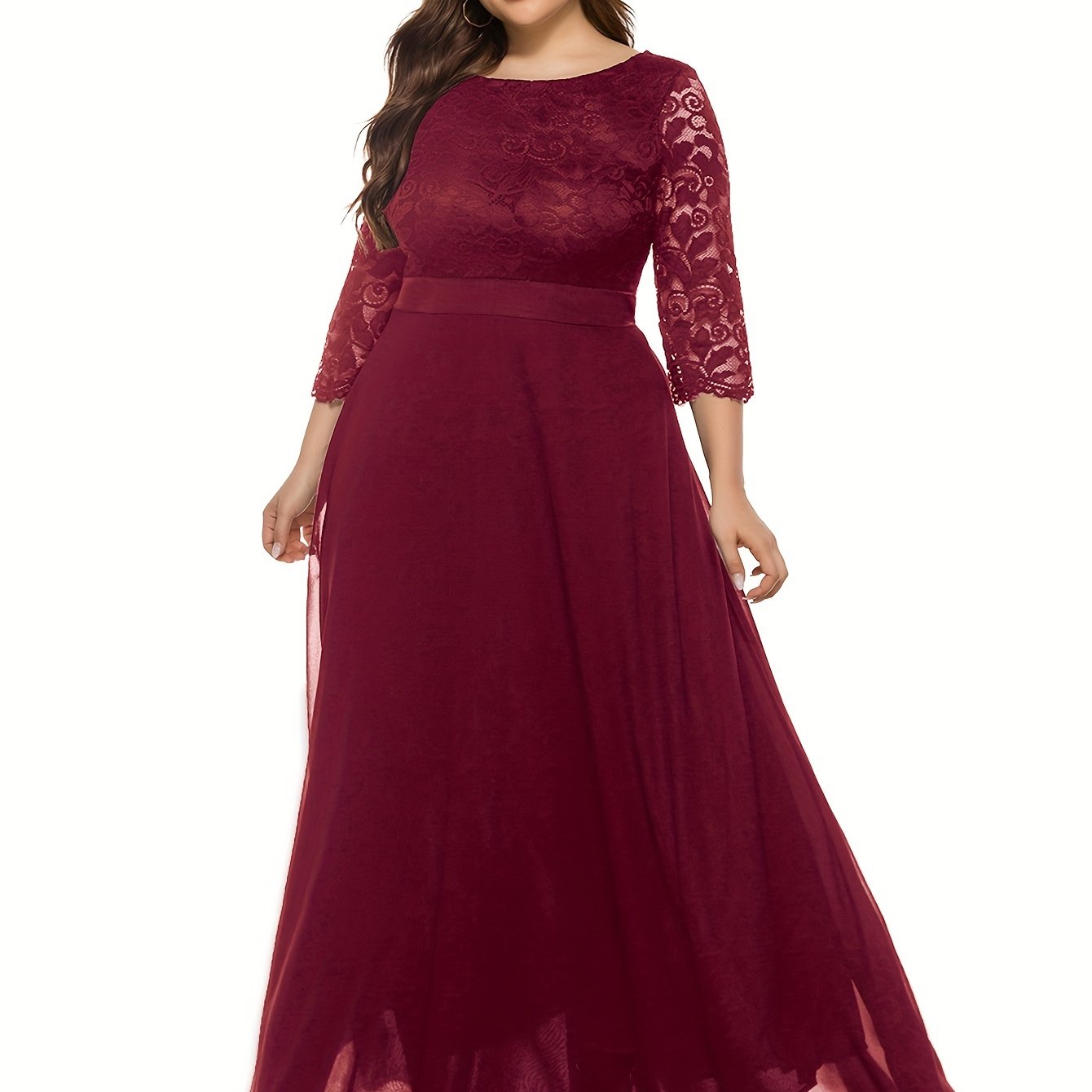  Lace Half Sleeve Round Neck Bridesmaid Dress