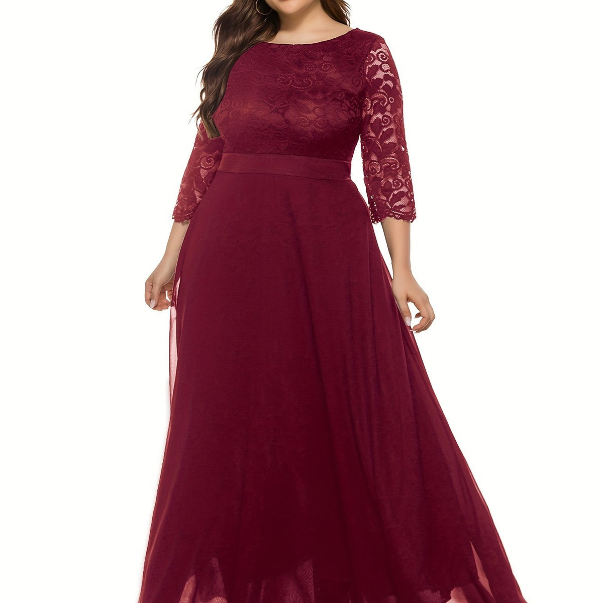  Lace Half Sleeve Round Neck Bridesmaid Dress