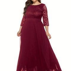  Lace Half Sleeve Round Neck Bridesmaid Dress