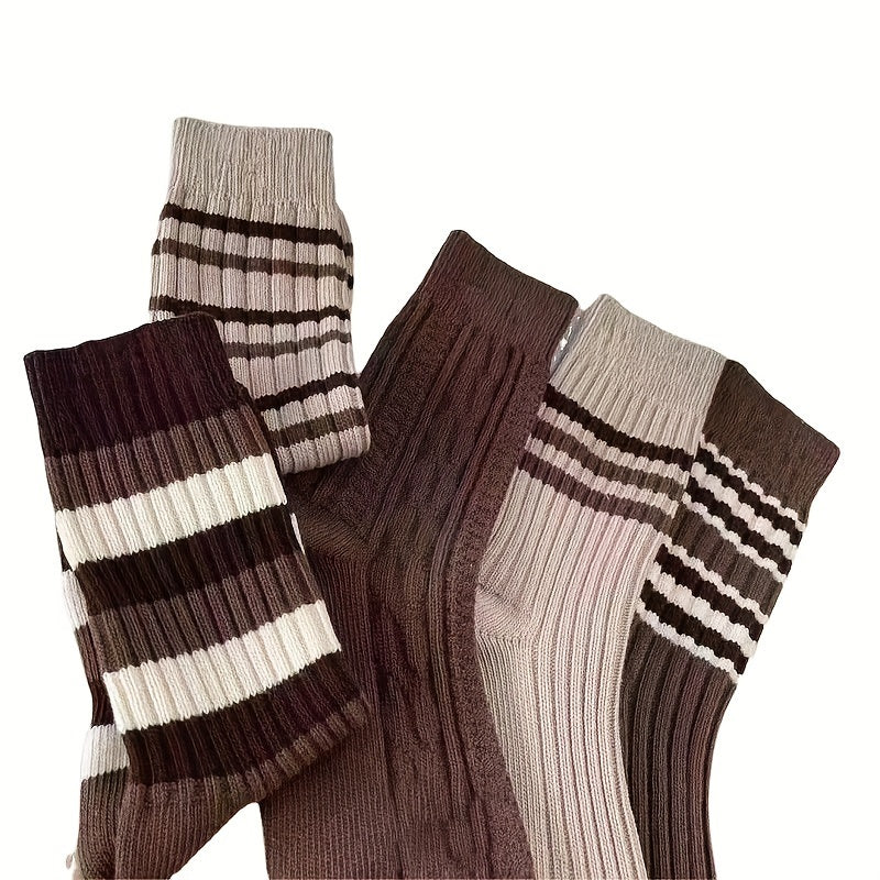 5 Pairs Soft Striped Crew Socks for Women