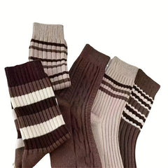 5 Pairs Soft Striped Crew Socks for Women