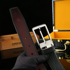 Men's Wild Style Stitch Belt with Stainless Steel Buckle Top Cowhide Leather