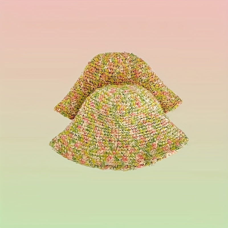 Colorful Straw Bucket Hat Boho Crochet Sunshade Cloche Hats