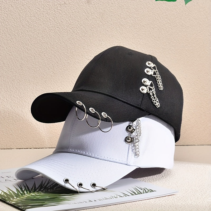 Ring Chain Decor Baseball Cap Kpop Couple Casual Sun Hat Unisex Dad Hats