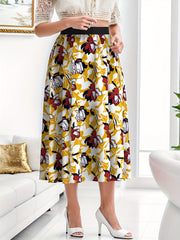  Women's Floral Print High Waist A line Skirt
