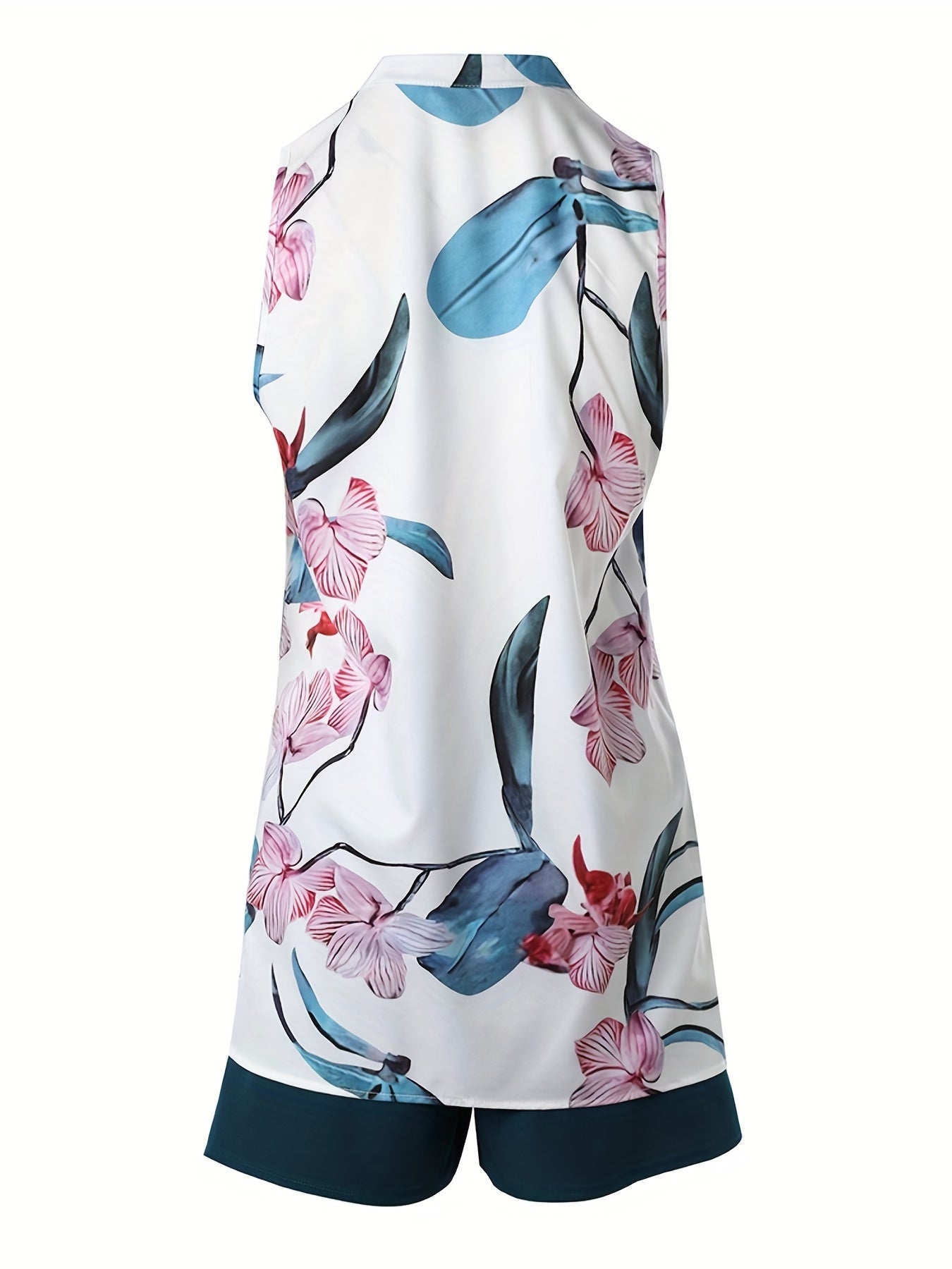 Summer Floral Tank Top & Solid Shorts Set