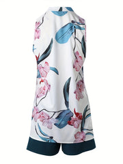 Summer Floral Tank Top & Solid Shorts Set