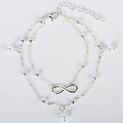 Double Layer Chain Anklet with Pearls Pendant & Infinity Symbol Beads