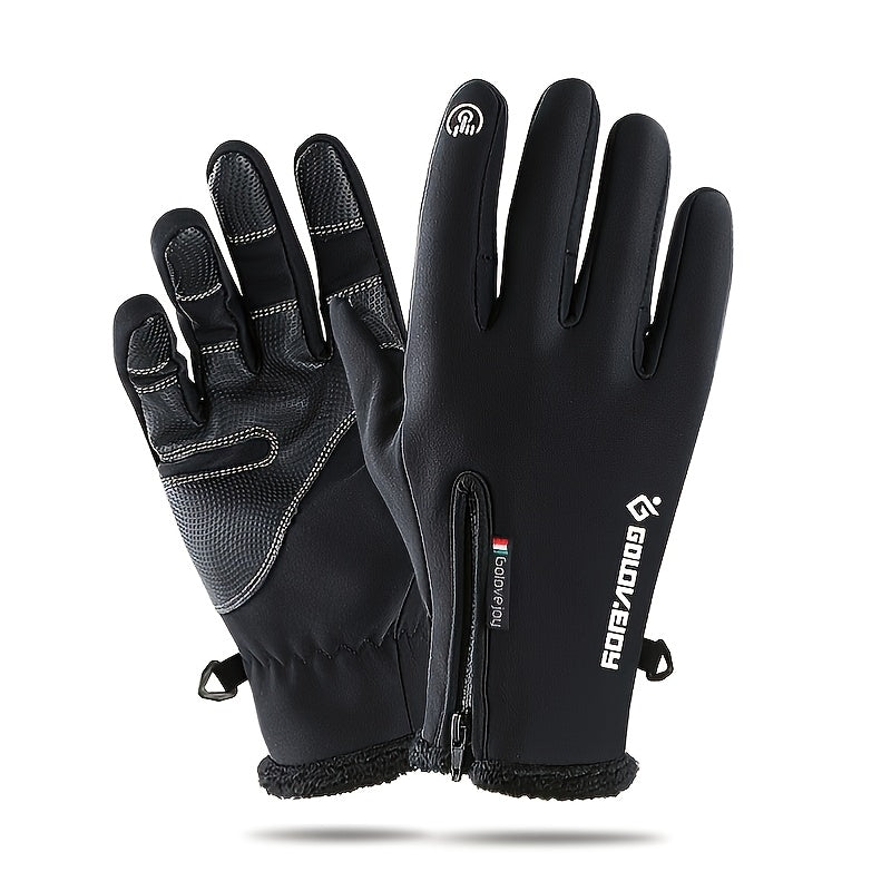 Winter Velvet Gloves With Zipper Waterproof Windproof Touch Screen